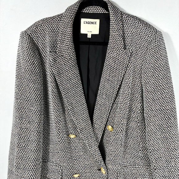 L'AGENCE Riva Double Breasted Knit Blazer Jacket Blackivor 12 NWT Tweed Collared - Picture 11 of 17